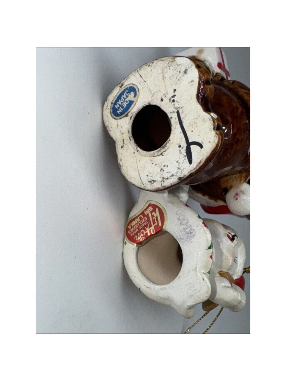 2 Vintage Ceramic Christmas Santa Bear Dog Ornament Figurine Lefton Sticker 2